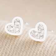 Lisa Angel Tiny Crystal Heart Stud Earrings in Silver