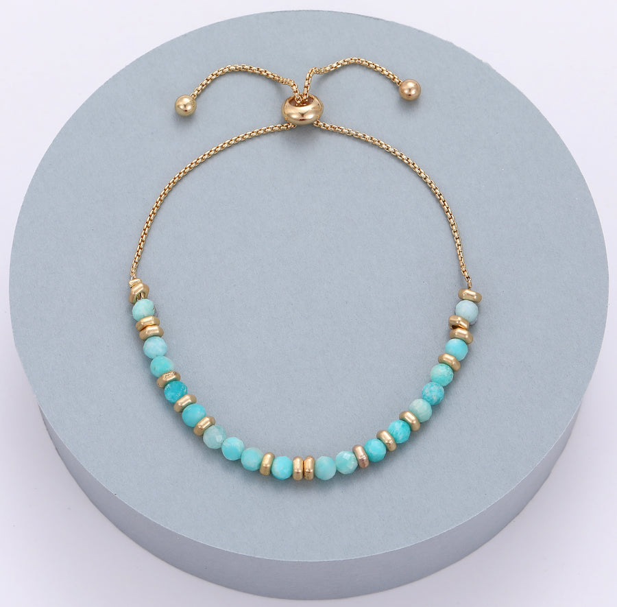 Turquoise green and blue and gold slider toggle bracelet