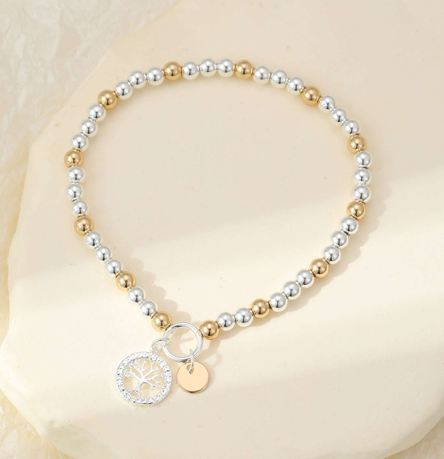 Stretchy gold and silver tree of life bracelet