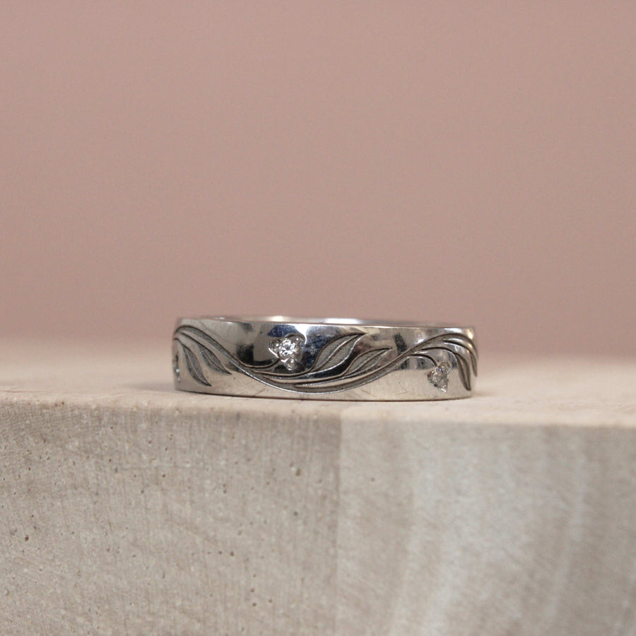 Wide Blossoming Floral Engraved Ring