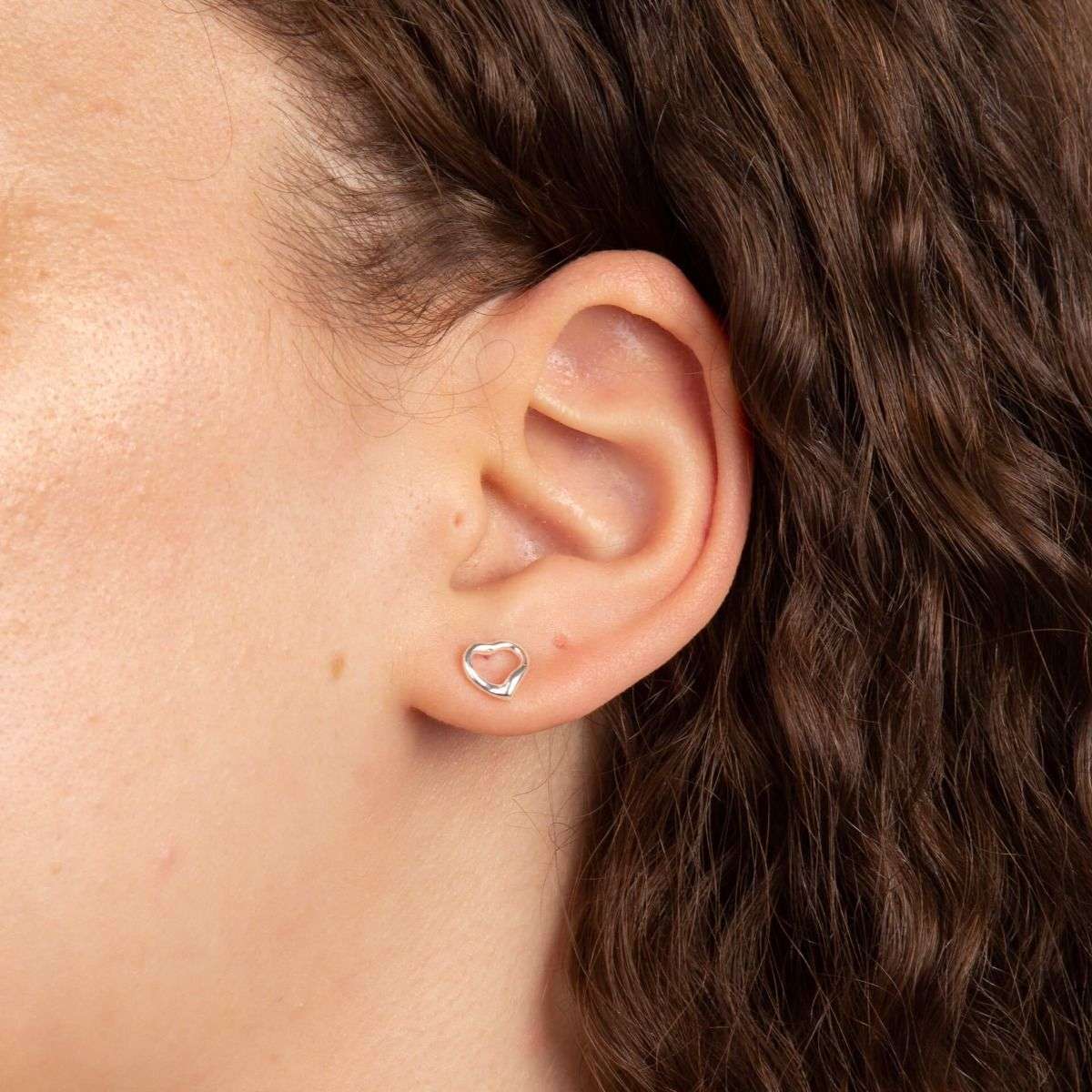 Sterling Silver Open Heart Stud Earrings