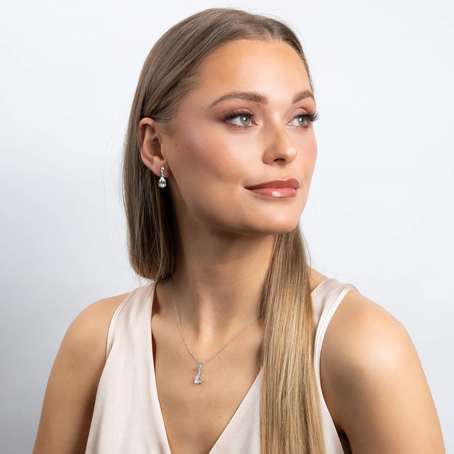 Teardrop and Marquise Drop silver sparkle pendant