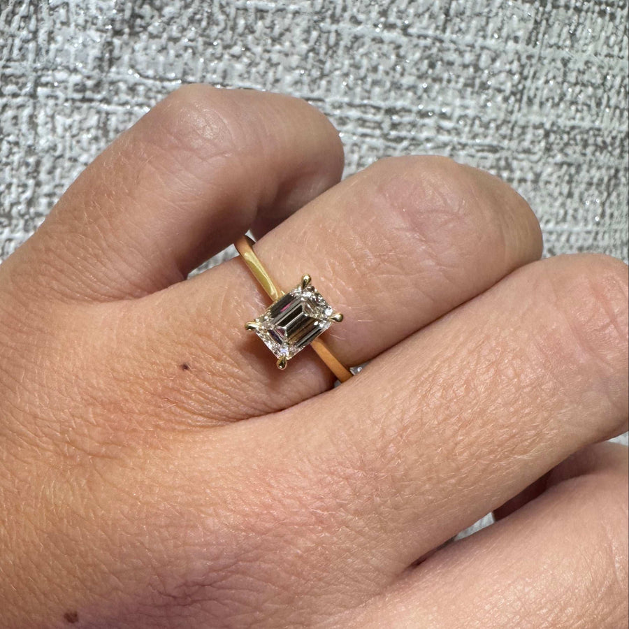 18ct yellow gold Lab Grown Emerald Cut Solitaire Engagement Ring