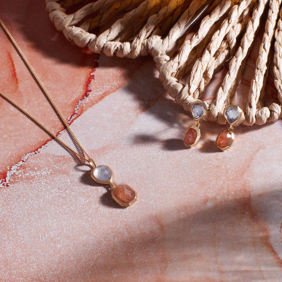 Fiorelli Sunstone And Quartz Drop Earrings