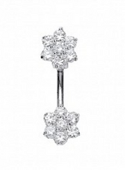 Sterling silver White CZ Flower Belly Bar Jewellery