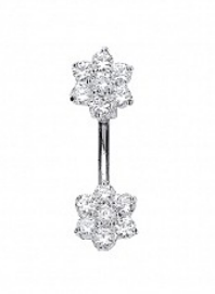 Sterling silver White CZ Flower Belly Bar Jewellery