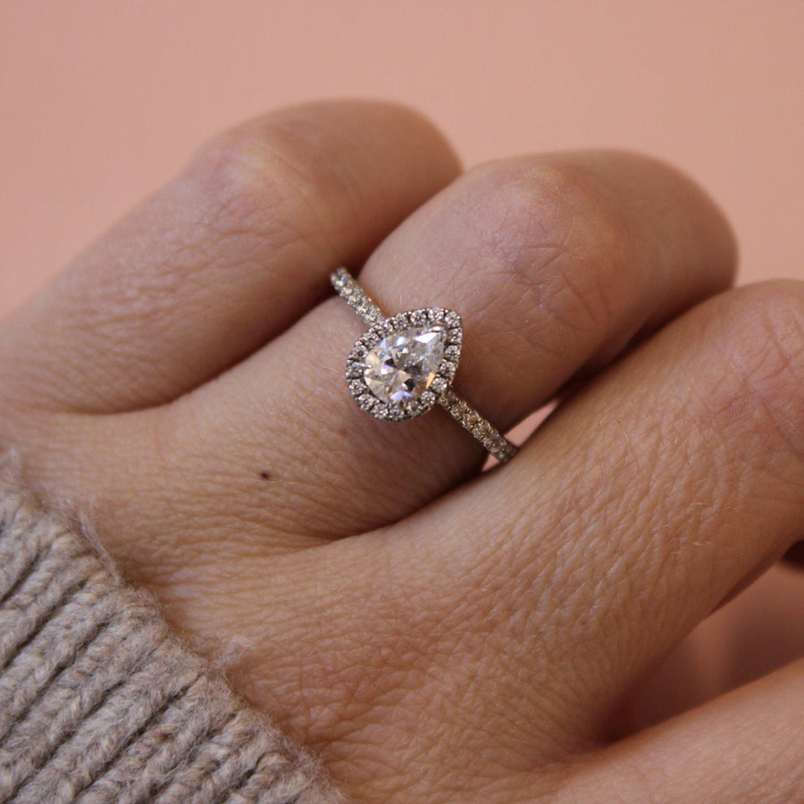 Platinum And Pear Cut Diamond Halo Engagement Ring