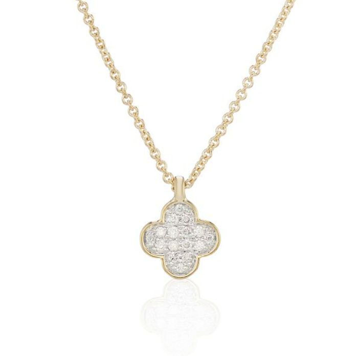 Lucky clover 9ct gold and diamond tiny necklace
