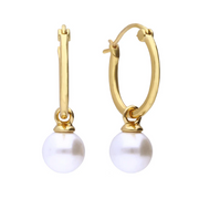Yellow Gold Plated Assembled Hoop Earrings with Shell Pearl