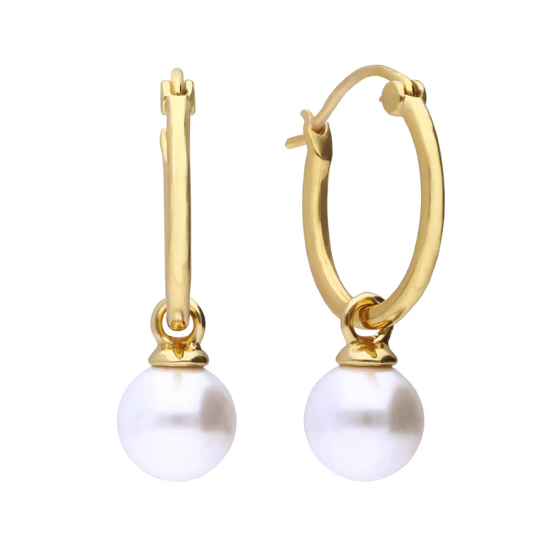 Yellow Gold Plated Assembled Hoop Earrings with Shell Pearl