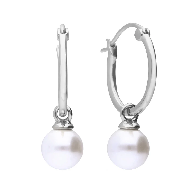 Silver Assembled Hoop Earrings with Shell Pearl