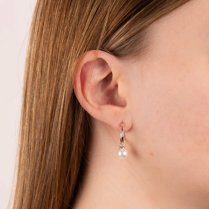 Silver Assembled Hoop Earrings with Shell Pearl