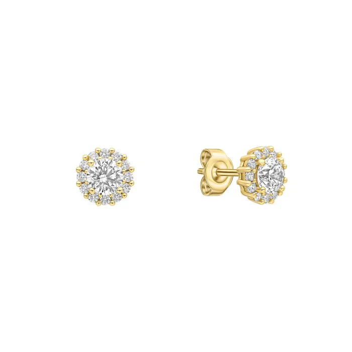 Yellow Gold Plated Halo Stud Earrings