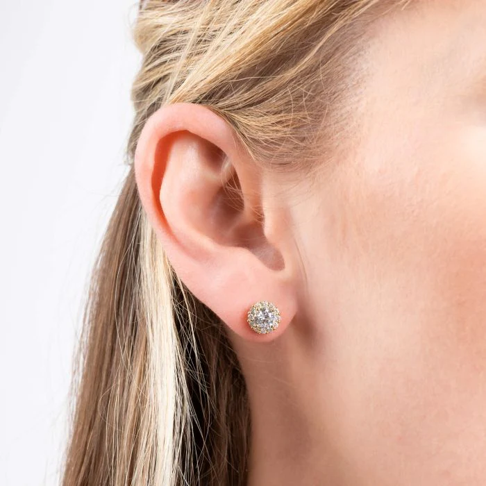 Yellow Gold Plated Halo Stud Earrings