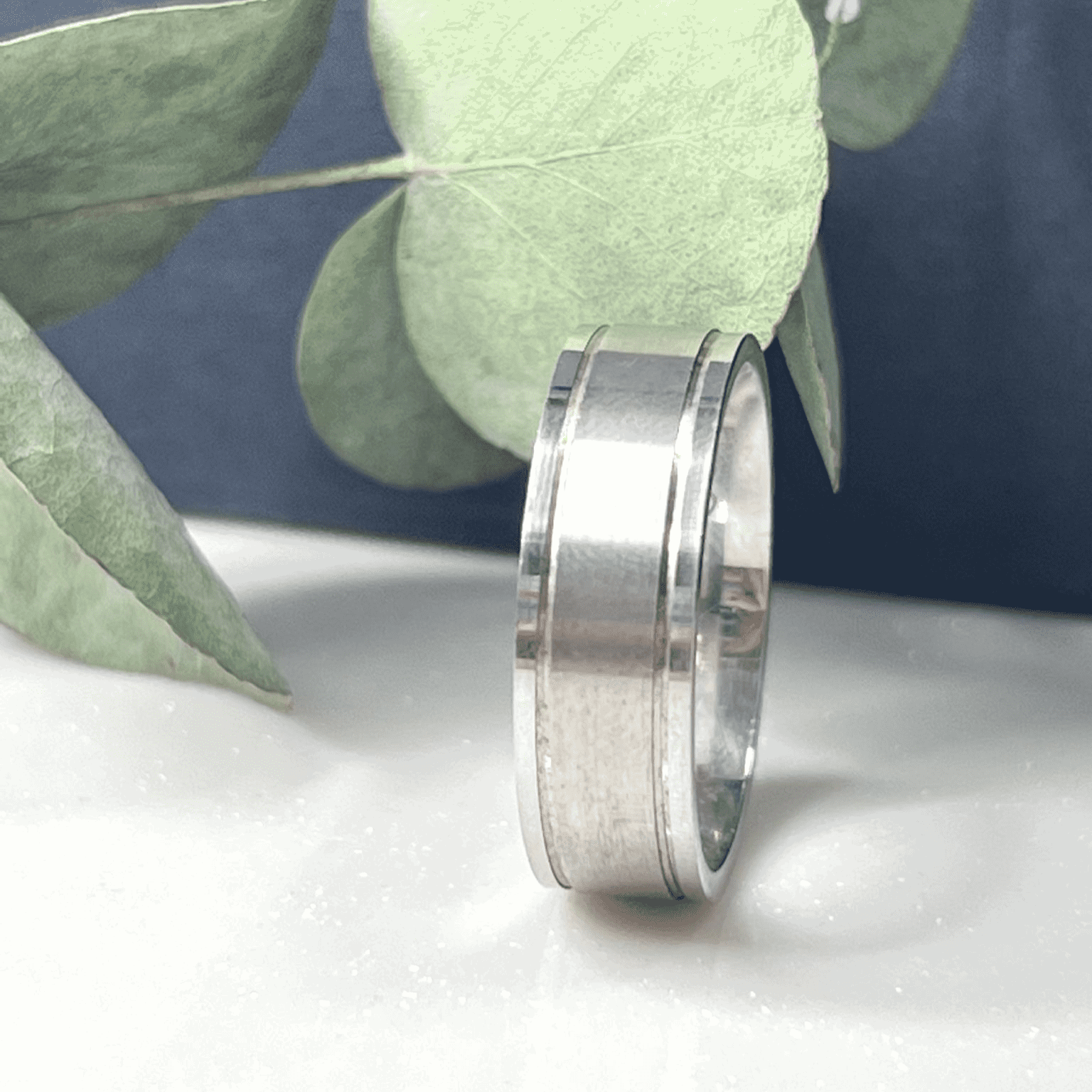 Men's Broad Ring 2 Diamond Cut  Lines Wedding Ring