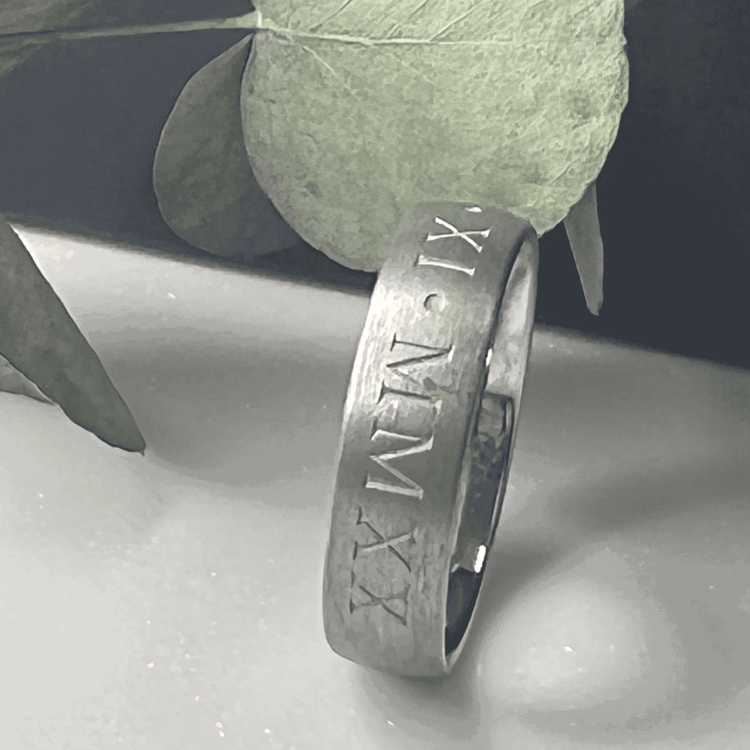 Men's Matt Court Wedding Ring With Engraved Roman Numerals