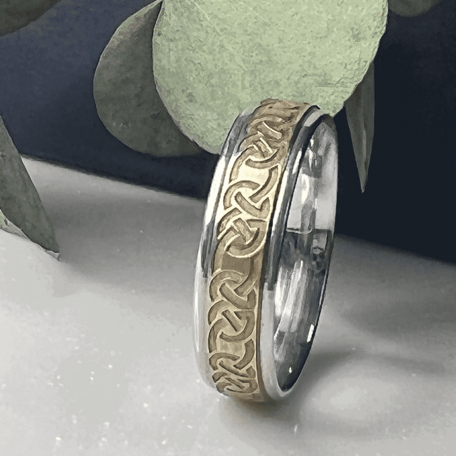 Men's Two Tone Gold  Wedding Ring With Celtic Design