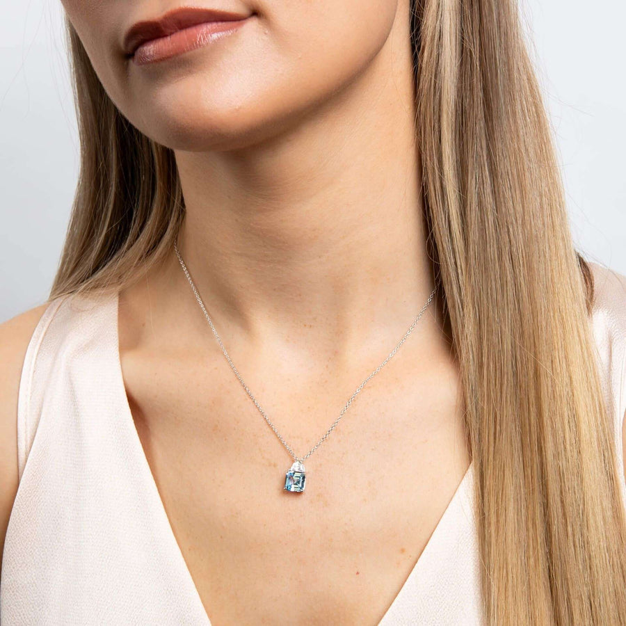 Diamonfire Square Cut Aquamarine Blue Zirconia Necklace