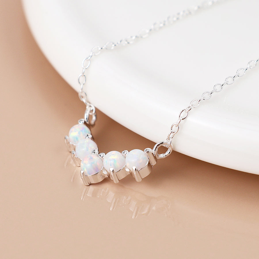 Sterling Silver White Opal Wishbone Necklace