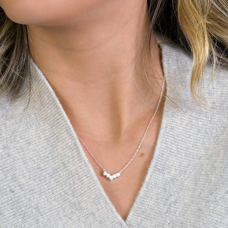 Sterling Silver White Opal Wishbone Necklace