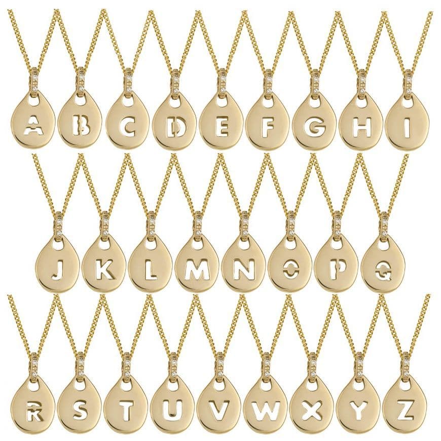 Organic Initial Tag With Diamond Set Bail Pendant Necklace