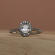 Oval Cut Diamond Cluster Engagement Ring With Dainty Shoulders