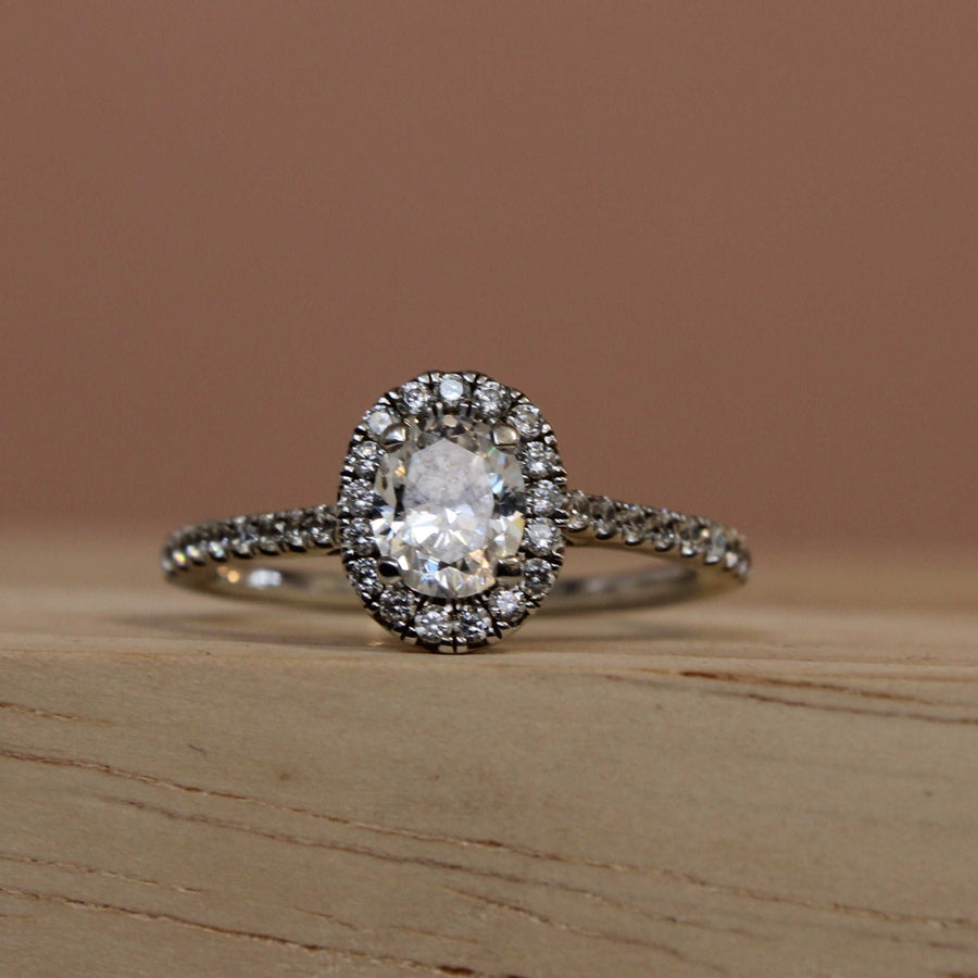 Oval Cut Diamond Cluster Engagement Ring With Dainty Shoulders