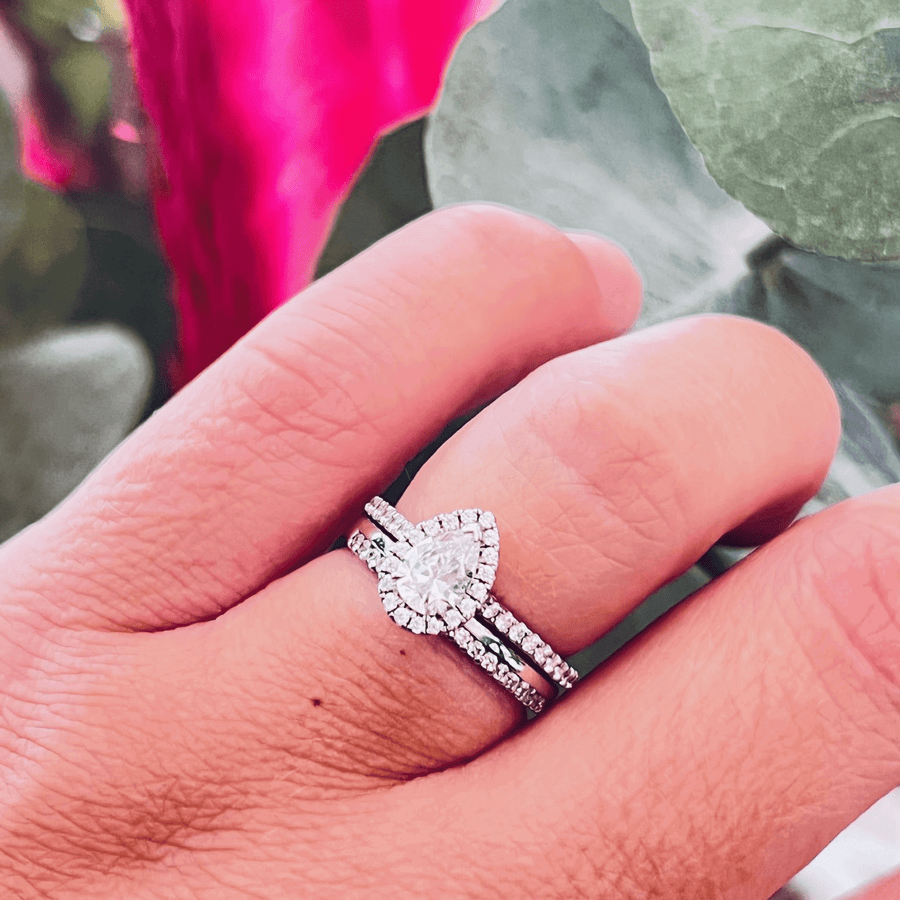 Platinum And Pear Cut Diamond Halo Engagement Ring