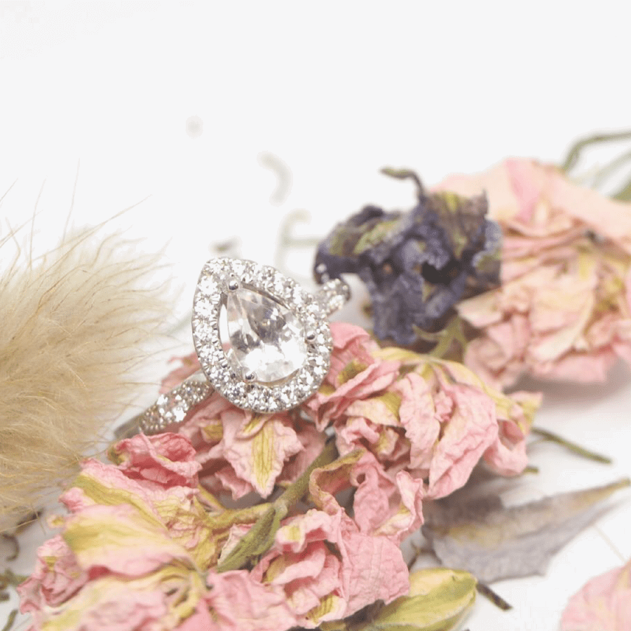 Platinum Pear Cut Halo Engagement Ring