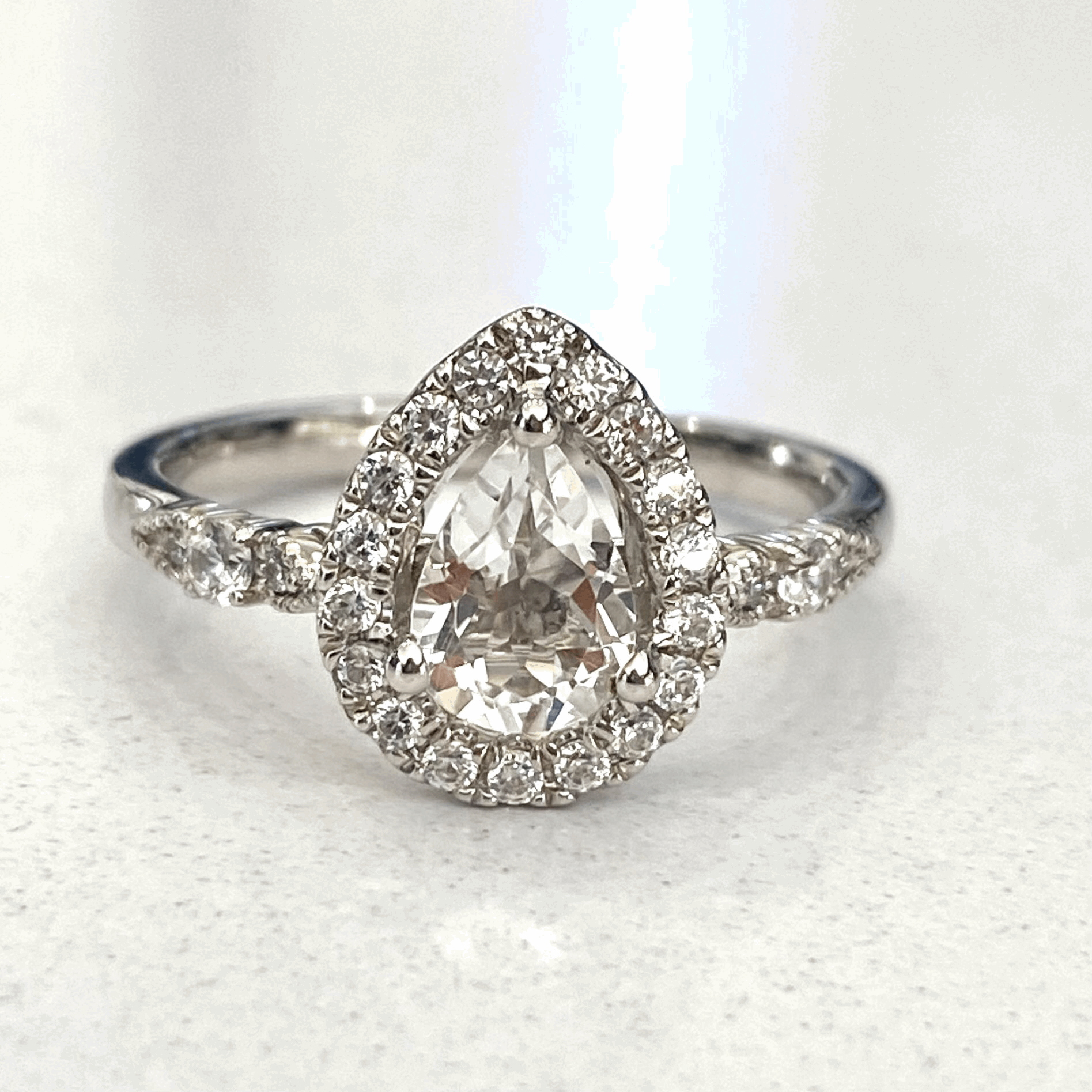 Platinum Pear Cut Halo Engagement Ring