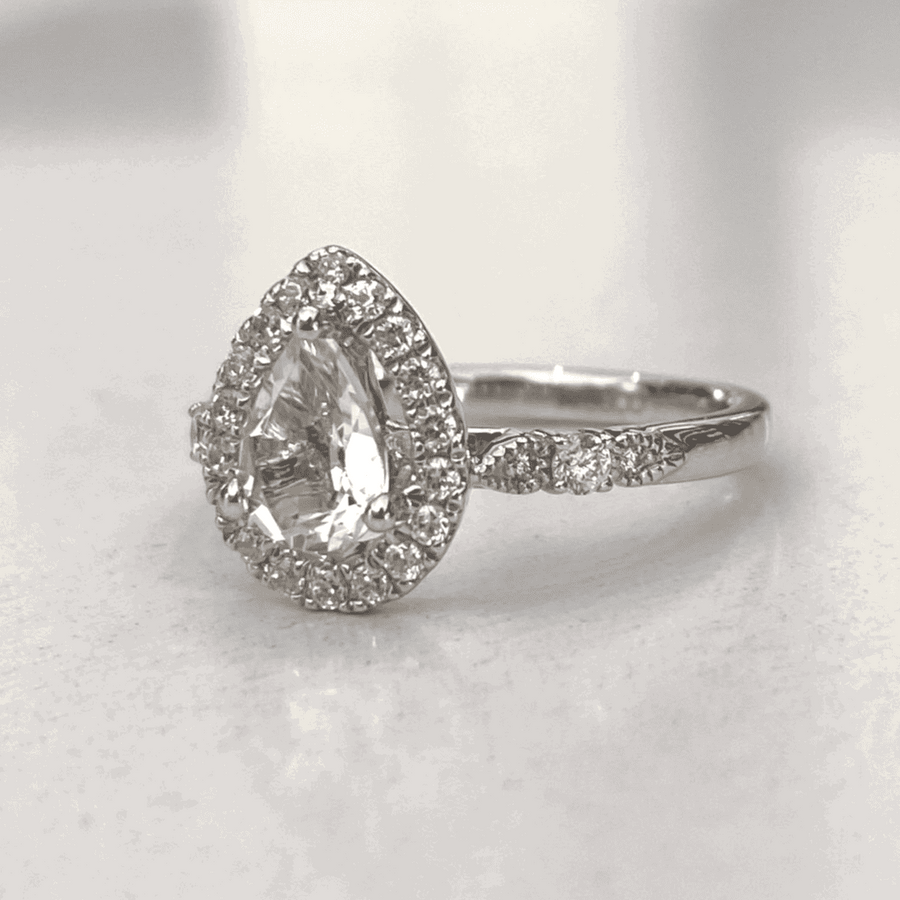 Platinum Pear Cut Halo Engagement Ring