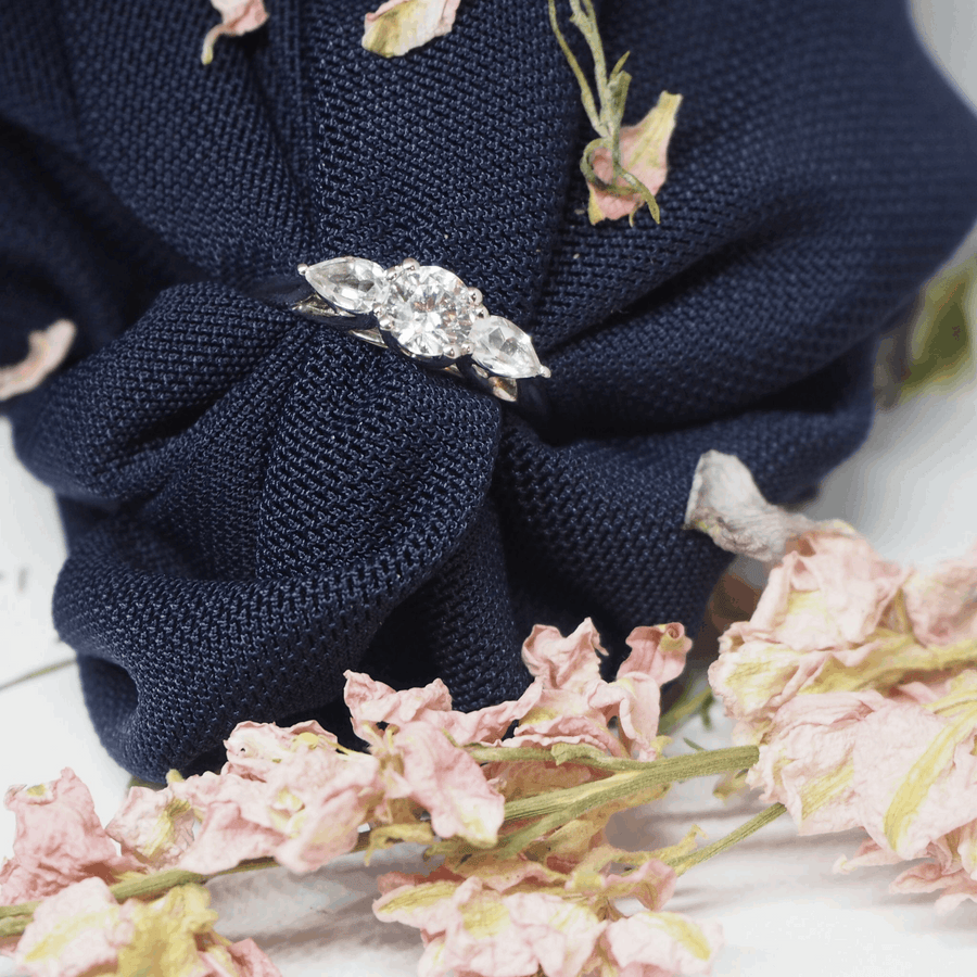 Platinum Round And Pear Cut Diamond Trilogy Engagement Ring