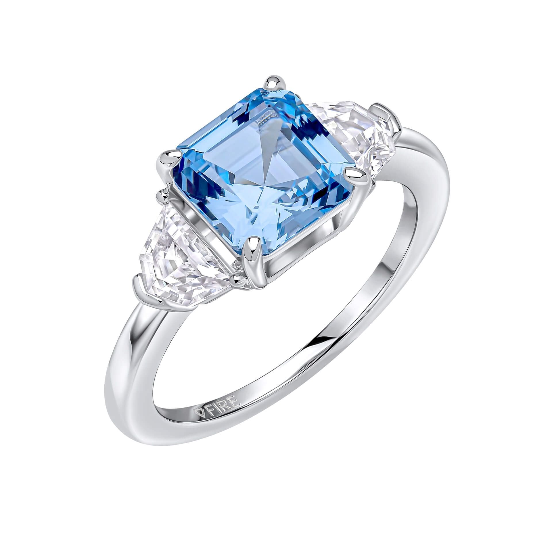 Diamonfire Square Aquamarine Blue Zirconia Trilogy Dress Ring