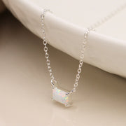 Sterling Silver Opal Rectangle Necklace