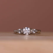 Platinum Round And Pear Cut Diamond Trilogy Engagement Ring