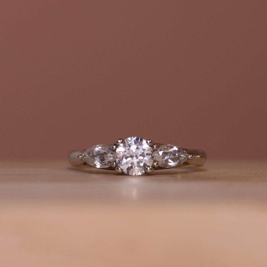 Platinum Round And Pear Cut Diamond Trilogy Engagement Ring