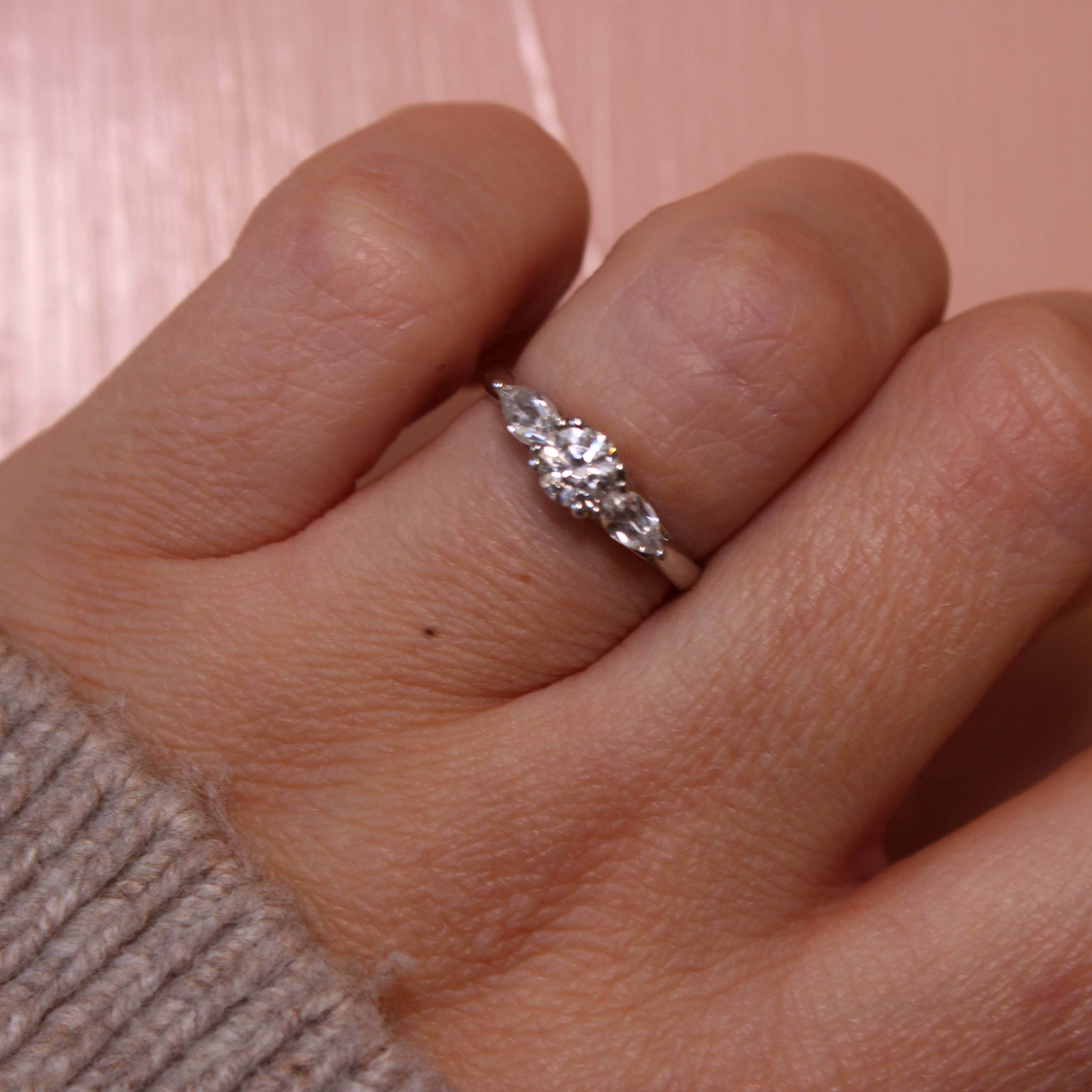 Platinum Round And Pear Cut Diamond Trilogy Engagement Ring