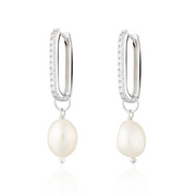 Scream Pretty x Hannah Martin Silver Sparkle Oval Hoop Earrings with Baroque Pearls