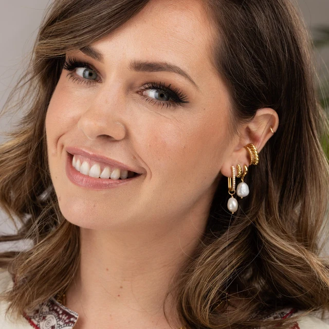 Scream Pretty x Hannah Martin Silver Sparkle Oval Hoop Earrings with Baroque Pearls