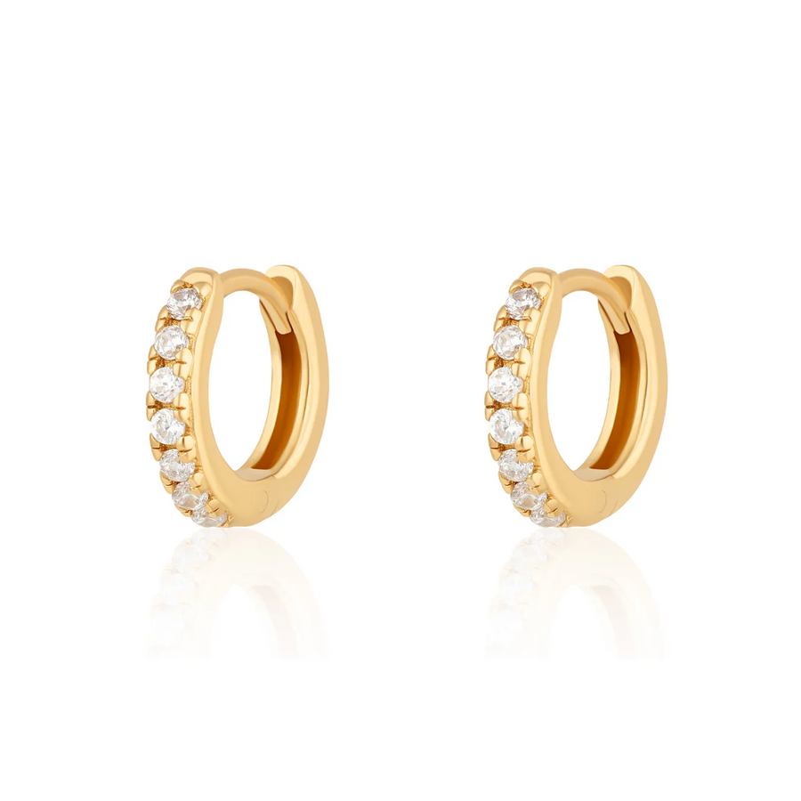 Scream Pretty Gold Huggie Earrings with Clear Stones