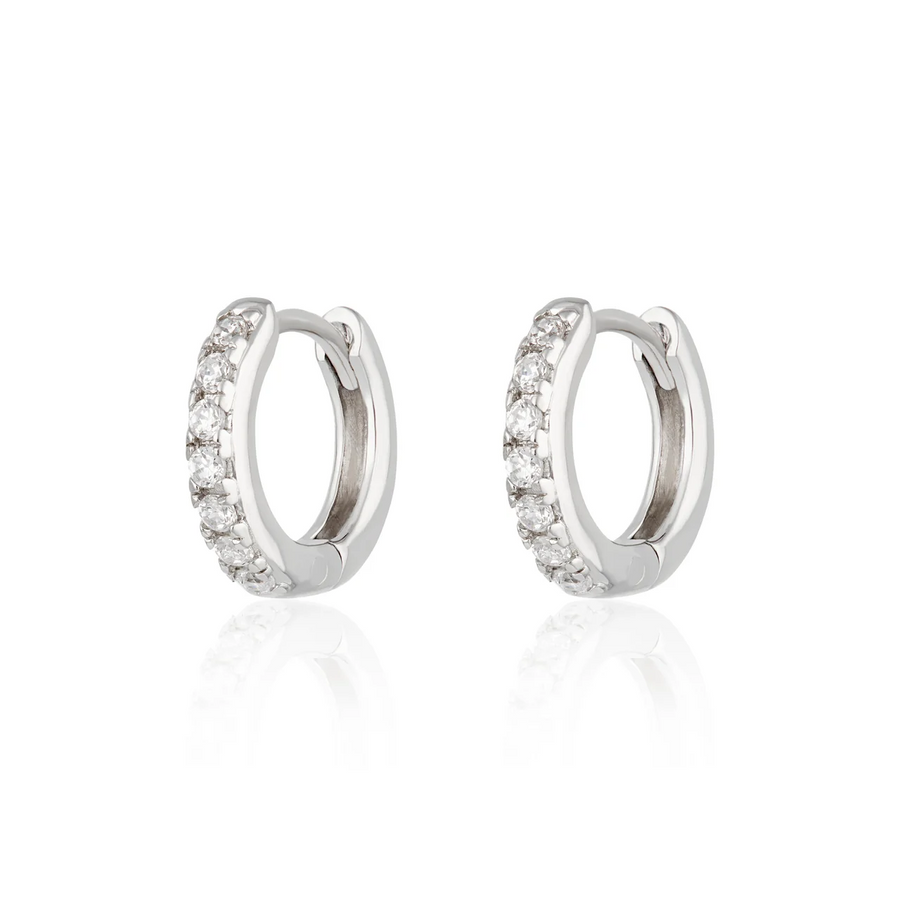 Scream Pretty Silver Huggie Earrings with Clear Stones