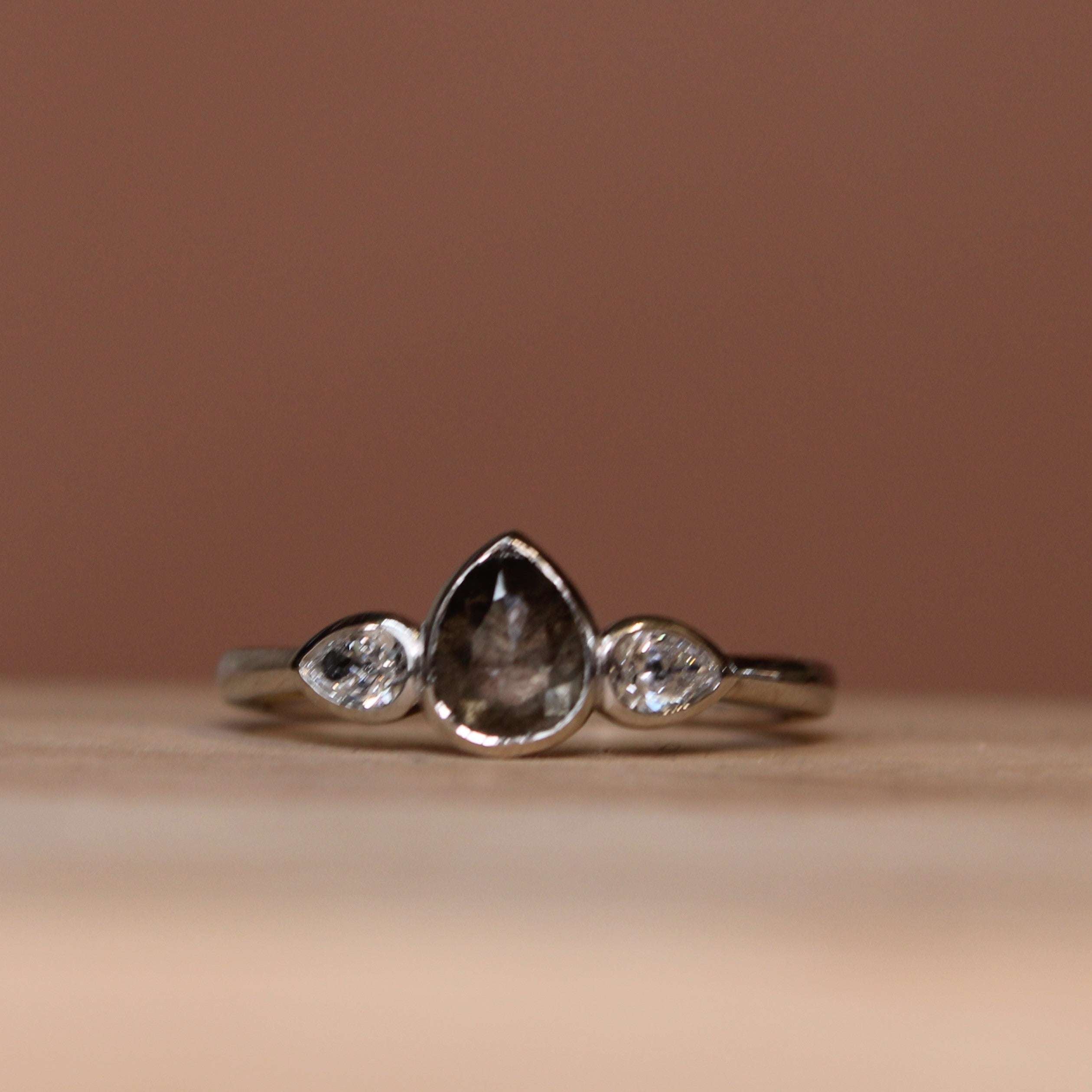 Platinum Salt and Pepper Diamond Trilogy Engagement Ring