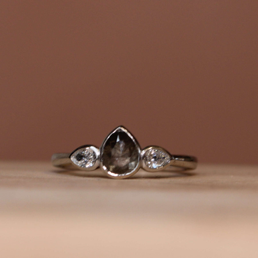 Platinum Salt and Pepper Diamond Trilogy Engagement Ring