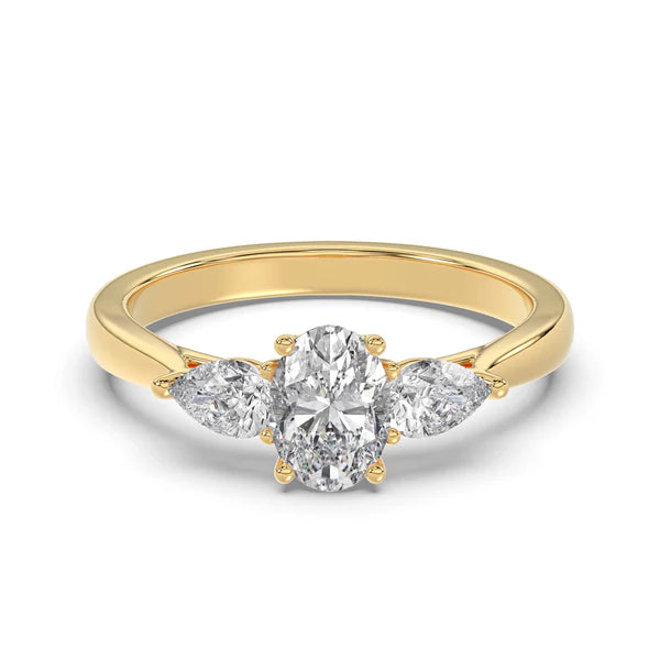 18ct yellow gold Lab Grown Trilogy Ring Oval with Pears