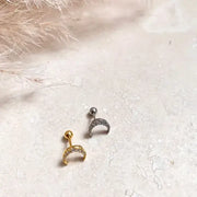 Single Barbell Stud Jewelled Moon Gold Vermeil