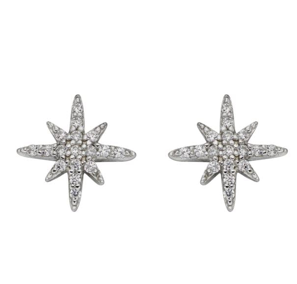 Pave Set Cubic Zirconia Starburst Stud Earrings