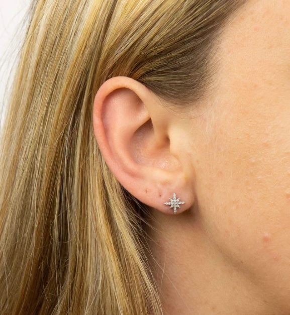 Pave Set Cubic Zirconia Starburst Stud Earrings
