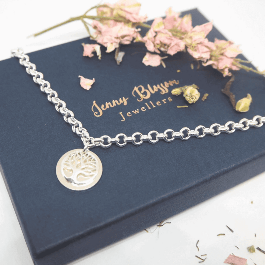Sterling Silver Personalised Tree Of Life Charm Bracelet Free Engraving