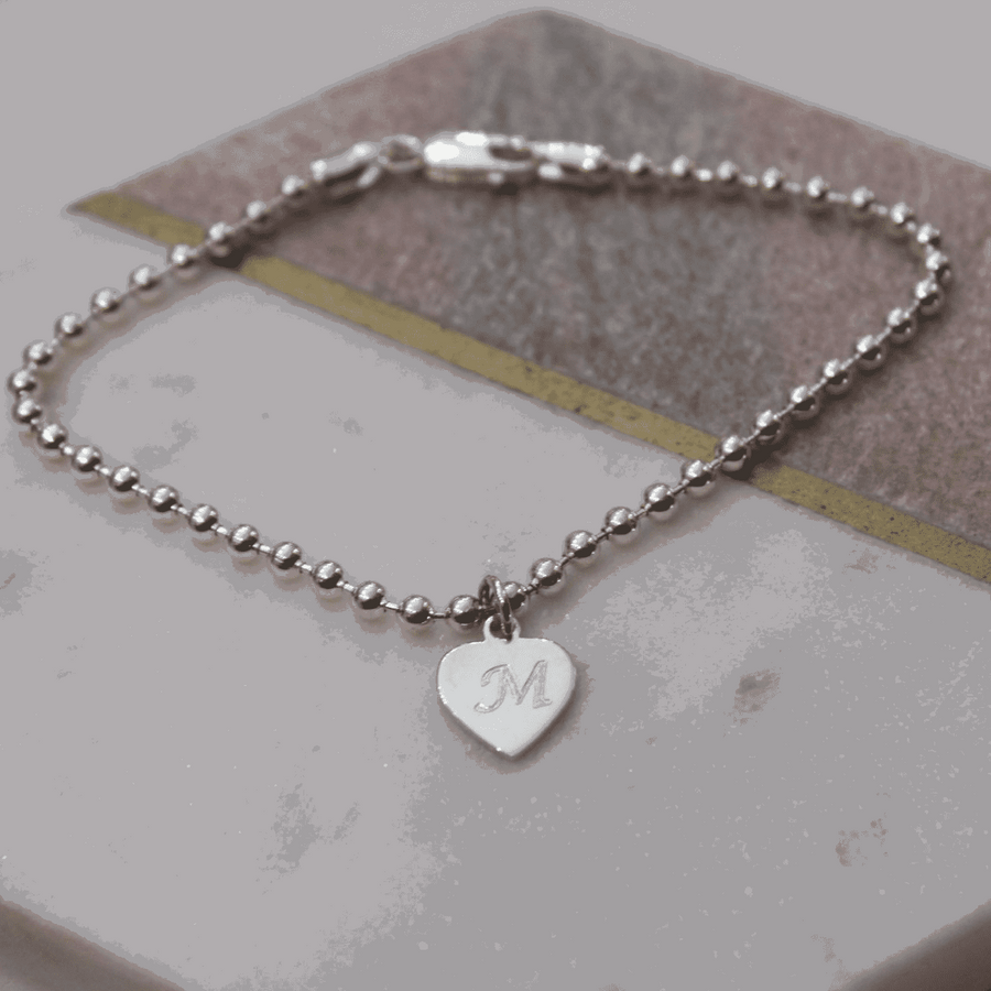 Sterling Silver Stacking Gappy Ball Bracelet And Heart And Star Charm Personalised