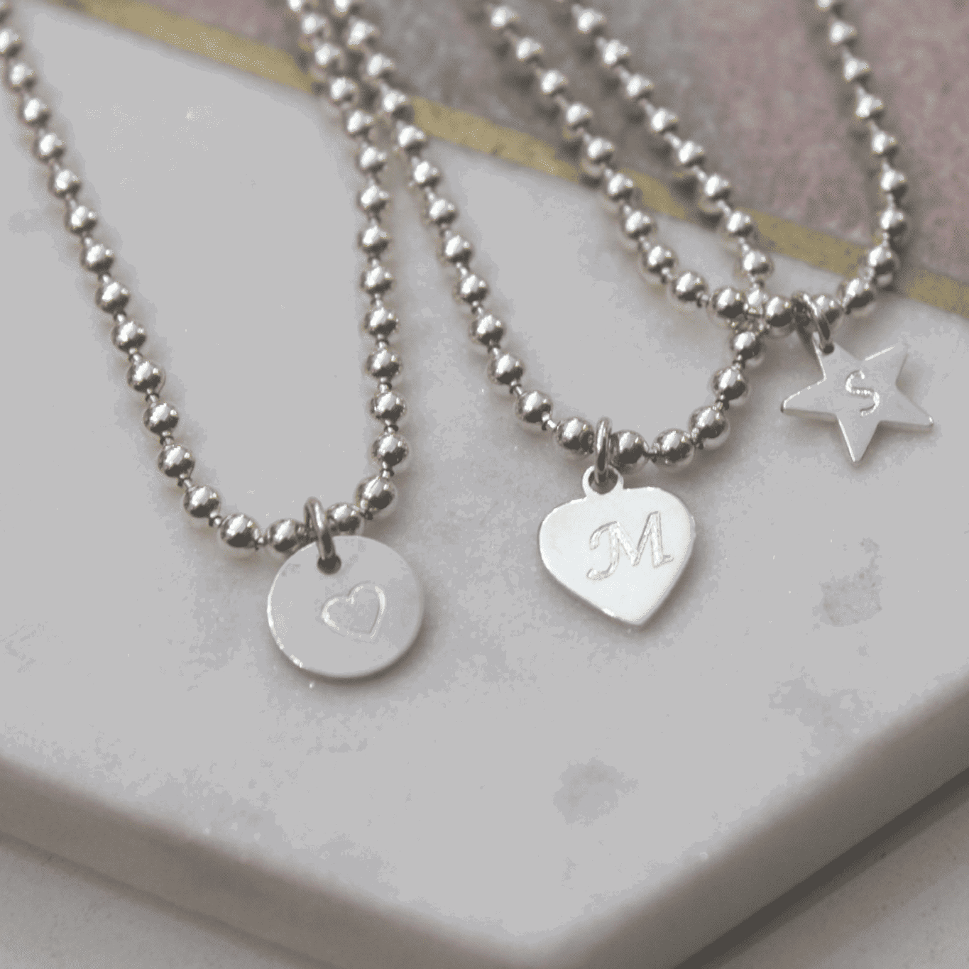 Sterling Silver Stacking Gappy Ball Bracelet And Heart And Star Charm Personalised